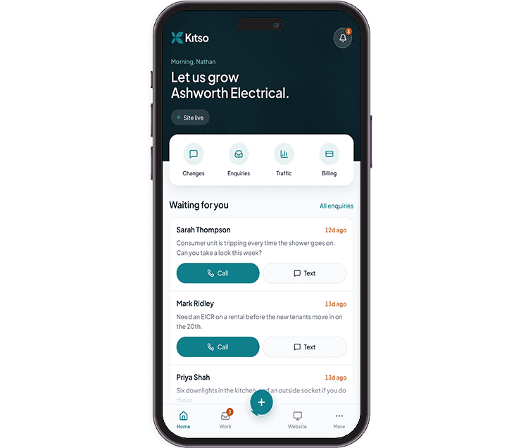 The Kitso portal on a phone, with enquiries waiting for a reply