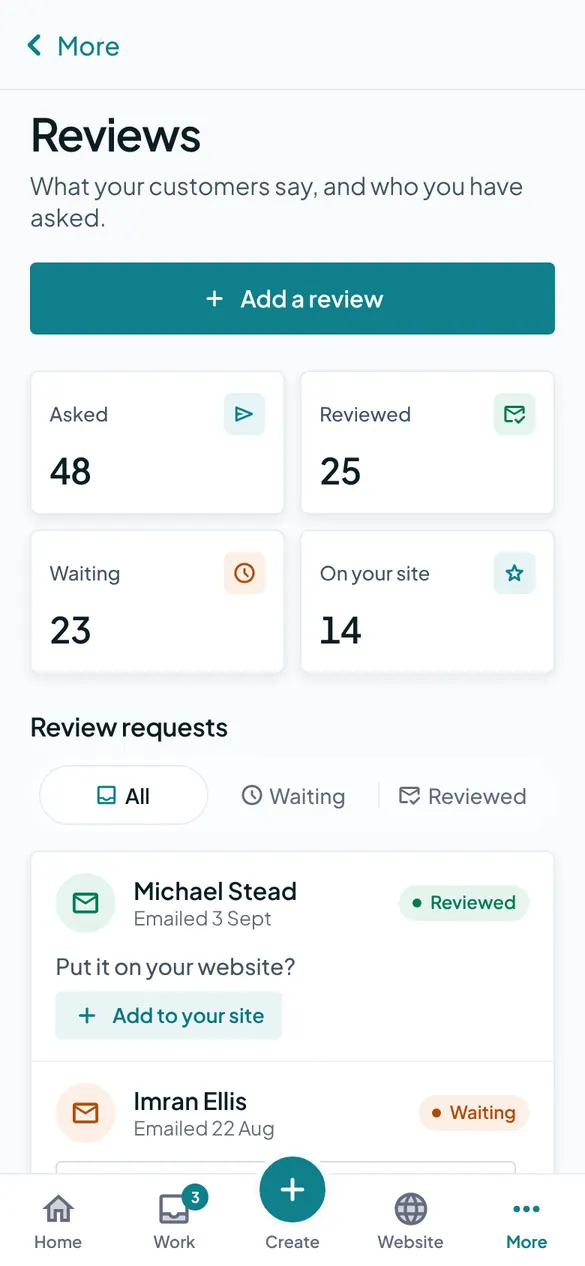 Reviews, with what's on the site and the requests sent