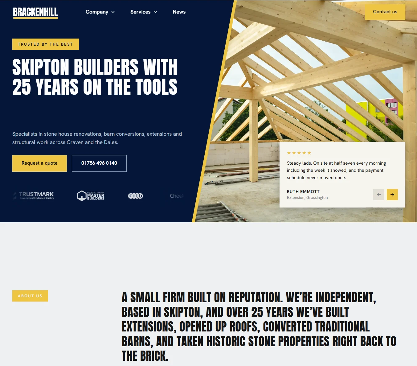 Brackenhill Construction example website home page