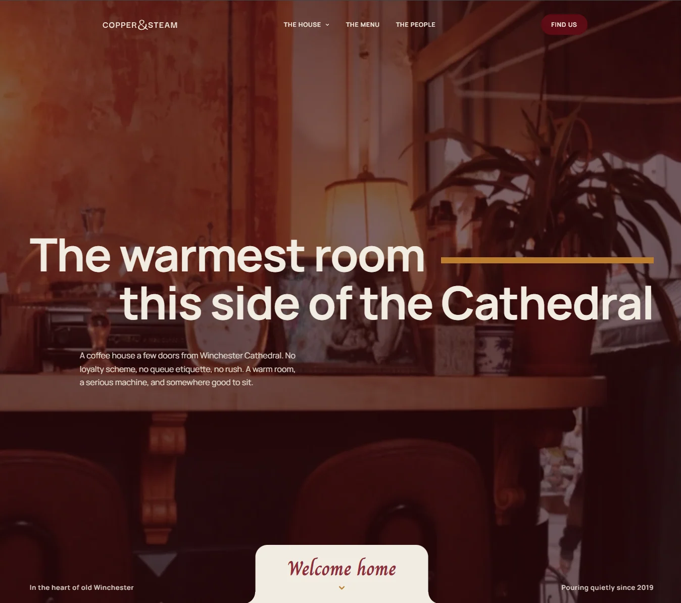 Copper and Steam example cafe website home page